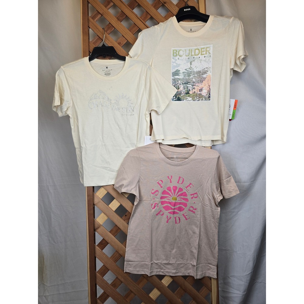 Spyder T-Shirt Bundle Women Medium Cream Tan Graphic Tee 3pk - New